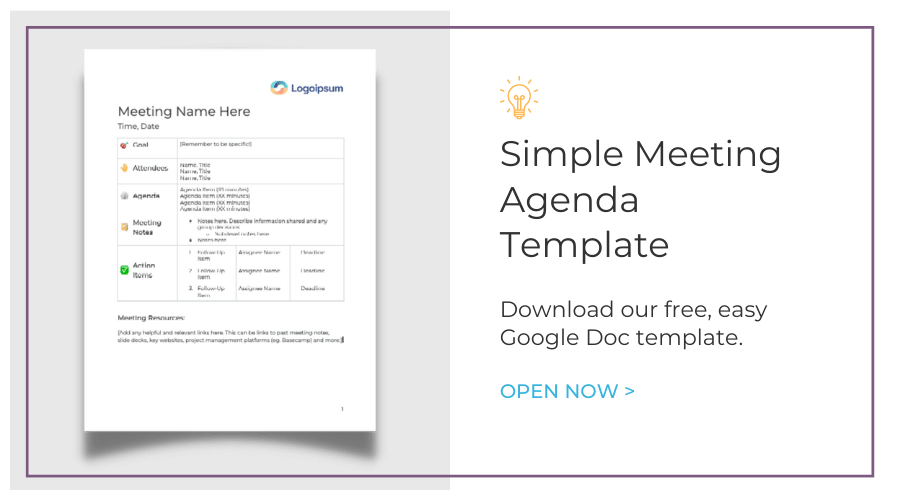 simple google docs meeting agenda template with emojis and a table