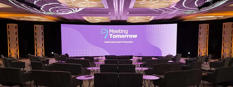 a purple LED Video wall in a hotel ballroom