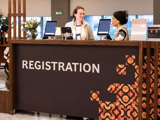 event branding registration desk
