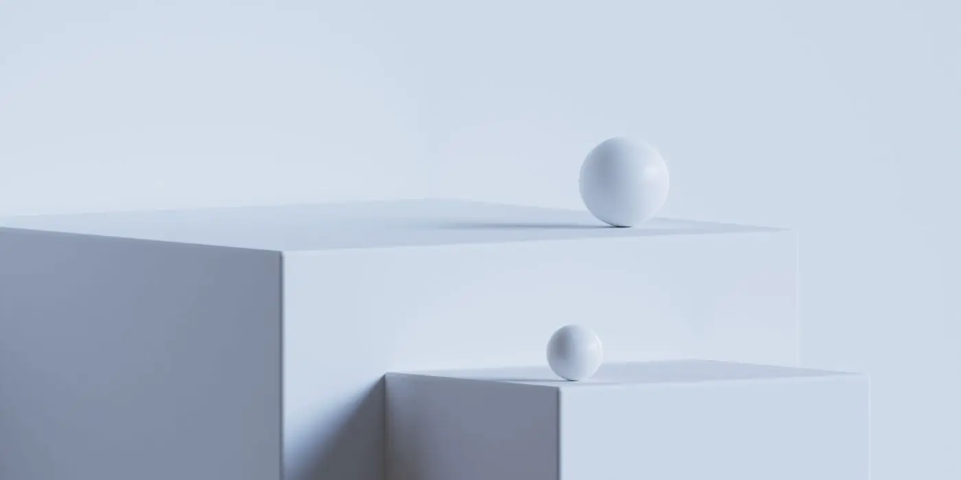 Minimalist white cubes and spheres composition
