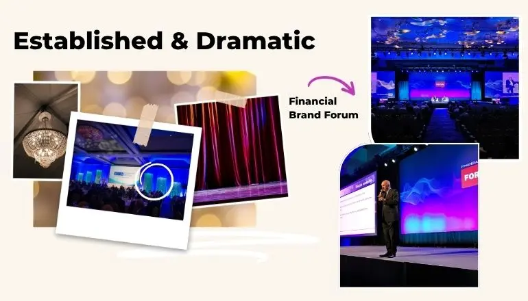 Gala stage with velvet drapery and dramatic uplighting